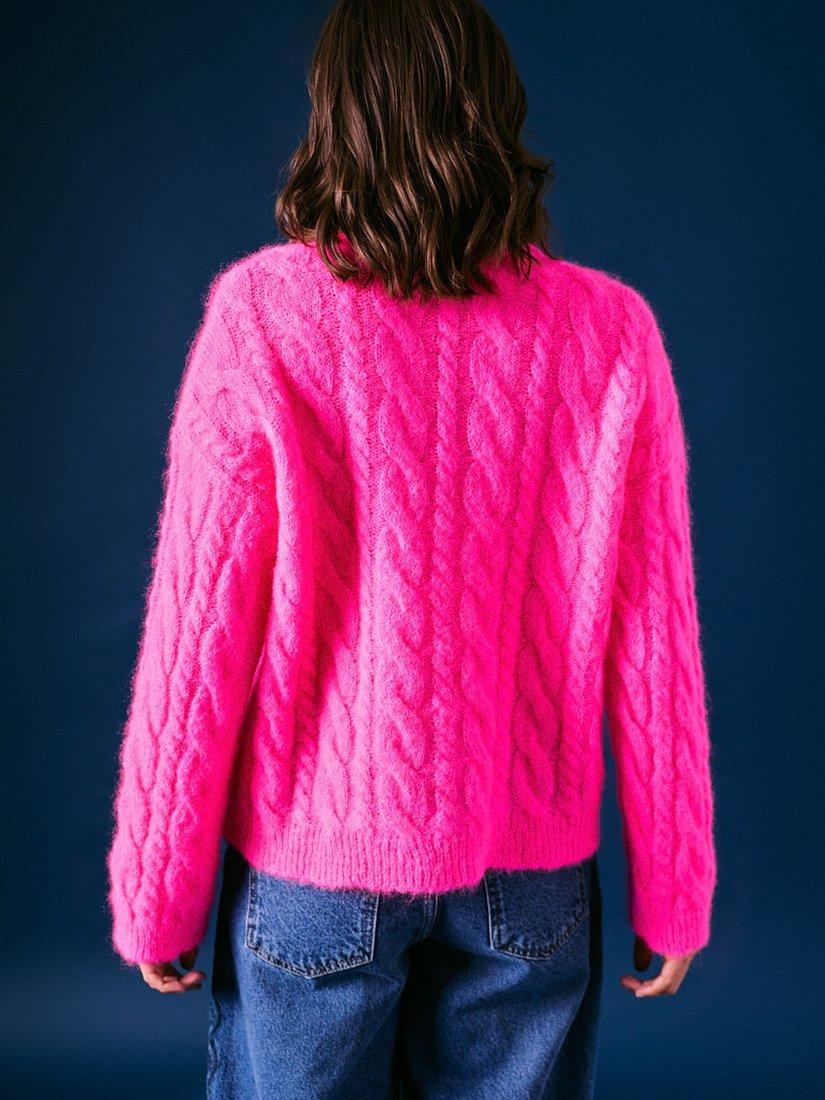 Product image 3 of 5, which shows Cape Cove Cara Cable Knit Wool Rich Jumper, Pink, M
