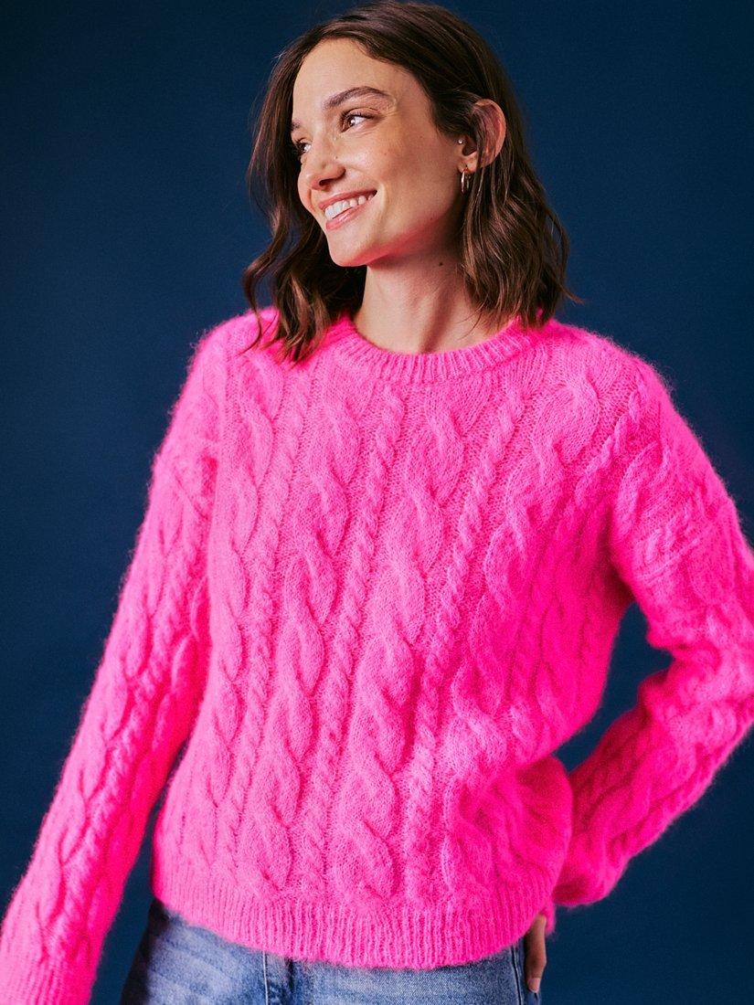 Product image 4 of 5, which shows Cape Cove Cara Cable Knit Wool Rich Jumper, Pink, M