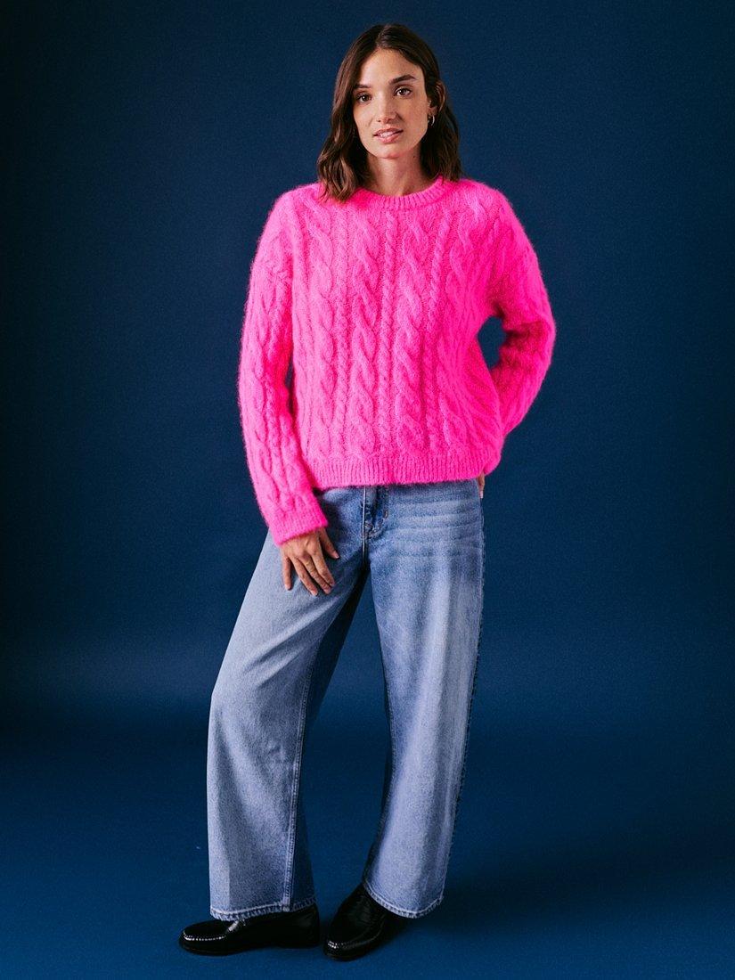 Product image 5 of 5, which shows Cape Cove Cara Cable Knit Wool Rich Jumper, Pink, M