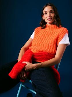 Cape Cove Gail Textured Stitch Wool Rich Tank Top, Orange, Orange