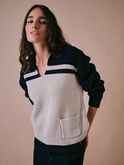 Cape Cove Cowrie Pure Merino Wool Jumper, Navy/White, Navy/White