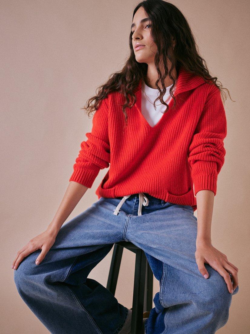 Product image 4 of 5, which shows Cape Cove Cowrie Pure Merino Wool Jumper, Red, XS