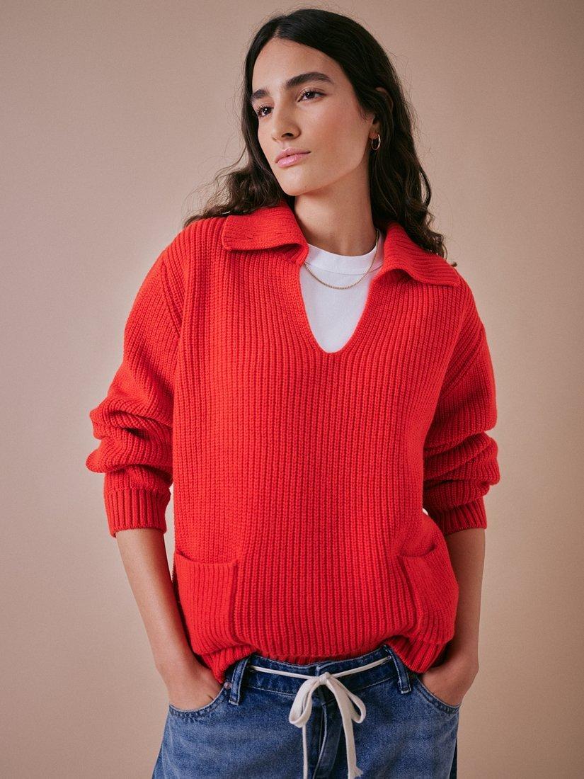Product image 5 of 5, which shows Cape Cove Cowrie Pure Merino Wool Jumper, Red, XS
