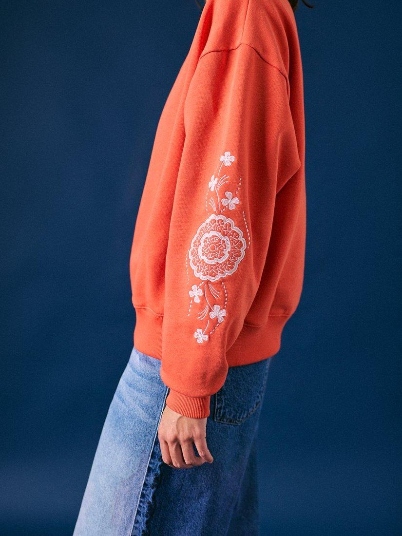 Product image 3 of 5, which shows Cape Cove Mandala Sleeve Sweatshirt, Orange/White, XS