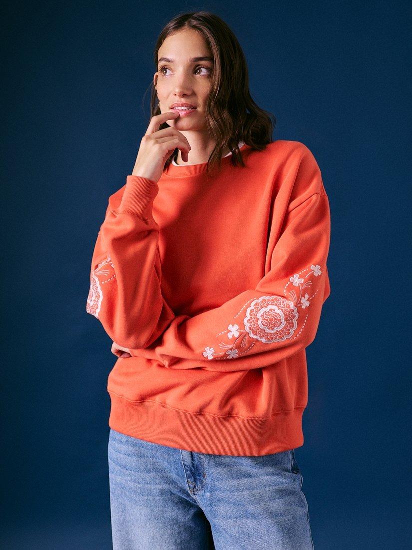 Product image 5 of 5, which shows Cape Cove Mandala Sleeve Sweatshirt, Orange/White, XS