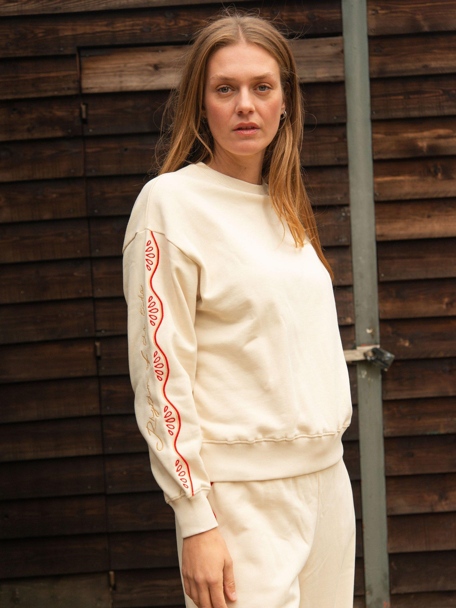 Product image 5 of 11, which shows Cape Cove Rhythm Cotton Sweatshirt, White/Red, XS