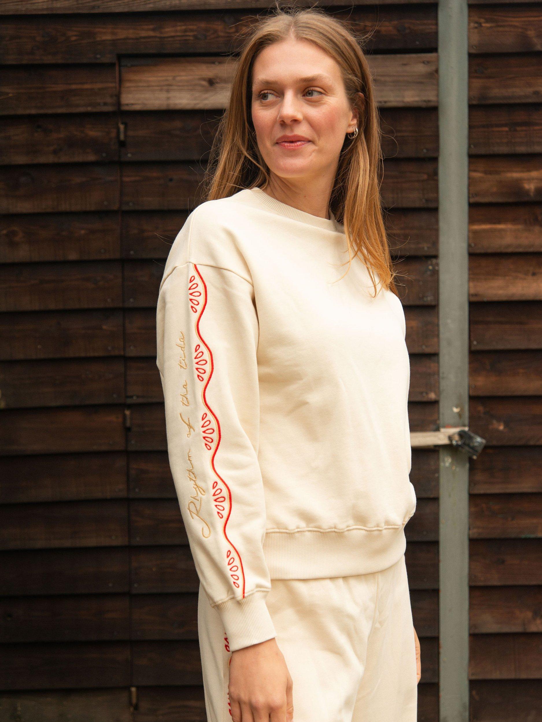 Product image 6 of 11, which shows Cape Cove Rhythm Cotton Sweatshirt, White/Red, XS