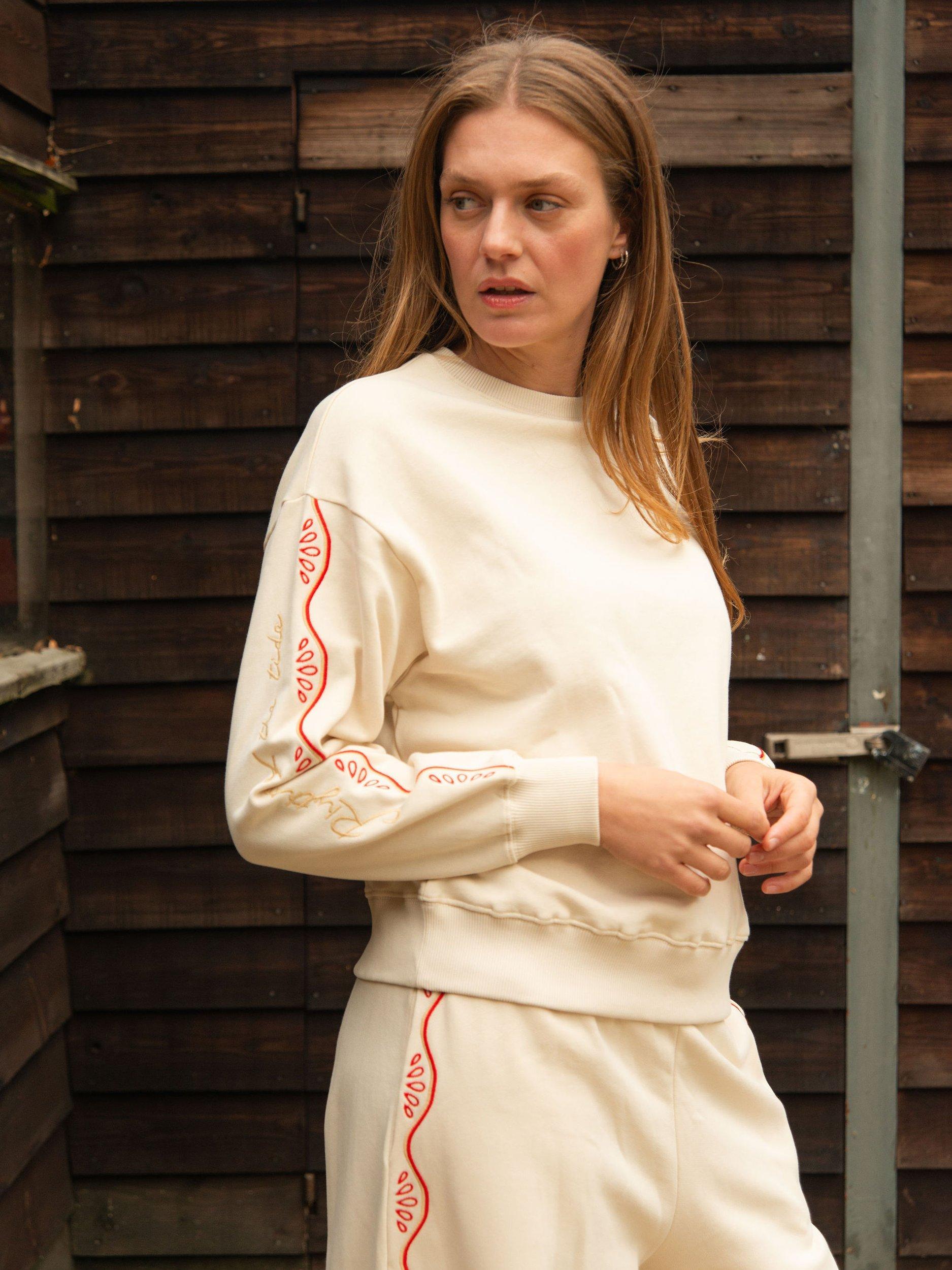 Product image 8 of 11, which shows Cape Cove Rhythm Cotton Sweatshirt, White/Red, XS
