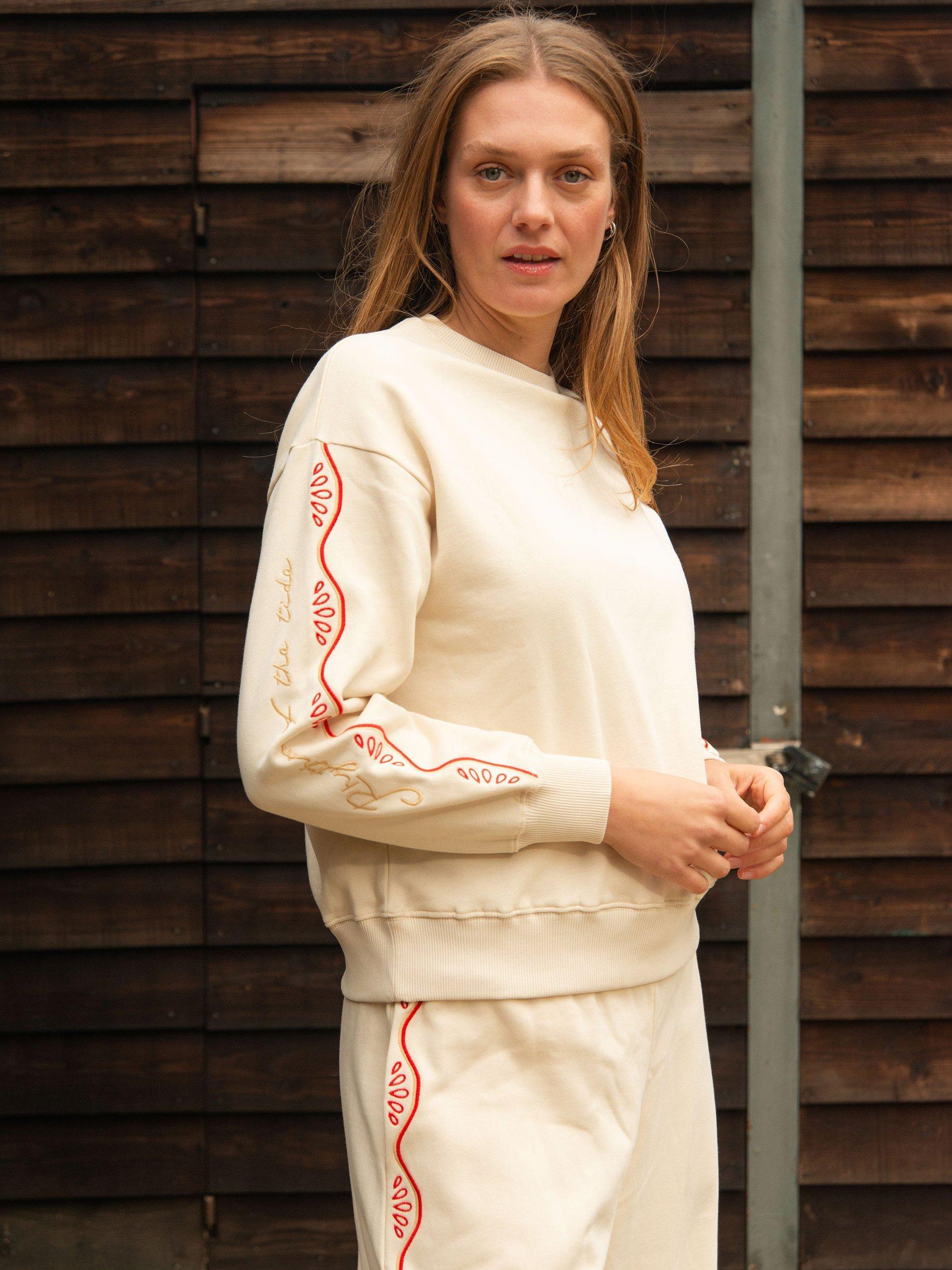 Product image 9 of 11, which shows Cape Cove Rhythm Cotton Sweatshirt, White/Red, XS