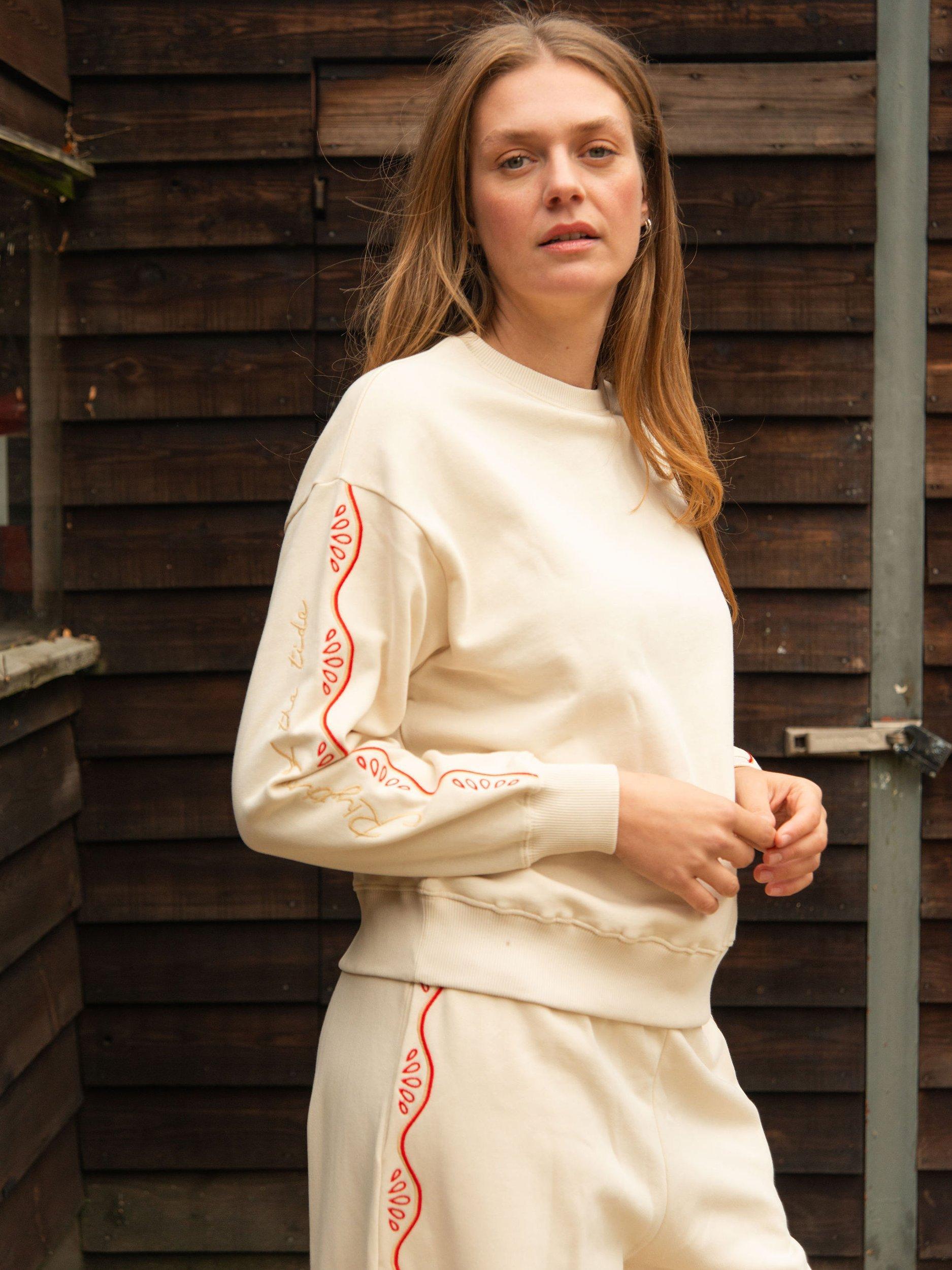 Product image 10 of 11, which shows Cape Cove Rhythm Cotton Sweatshirt, White/Red, XS