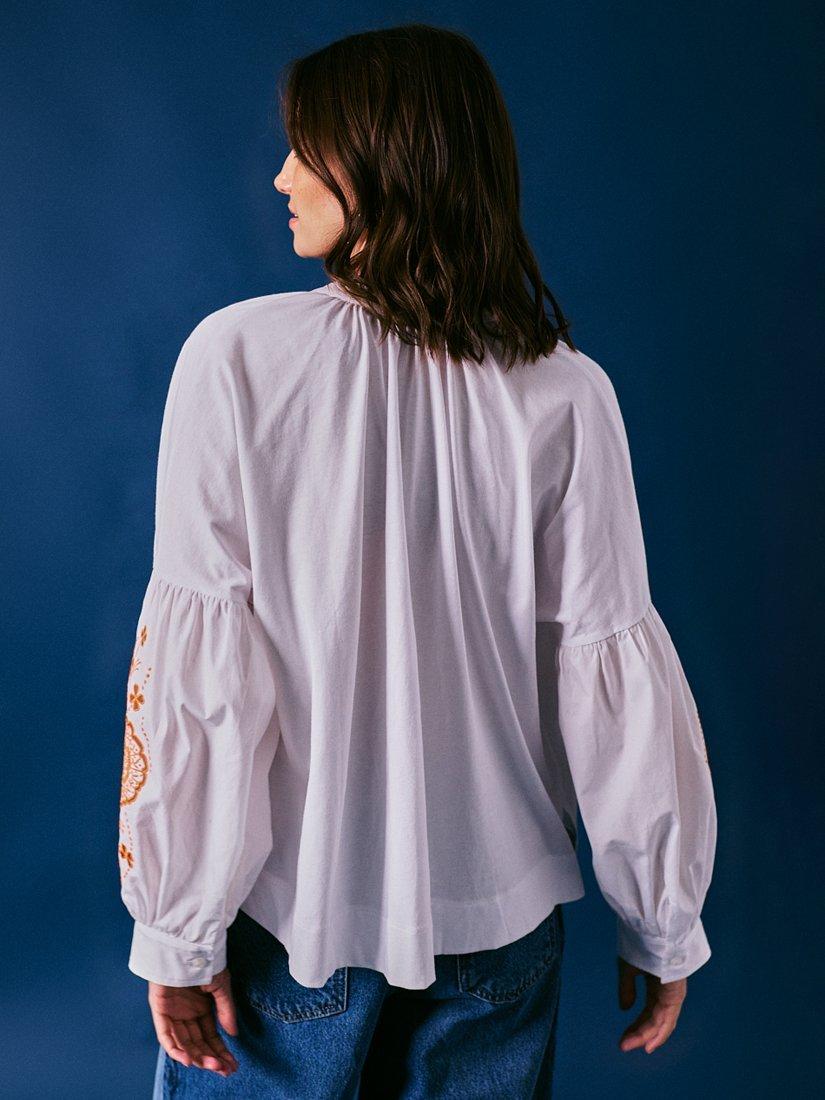 Product image 3 of 5, which shows Cape Cove Mandala Sleeve Shirt, White/Orange, XS