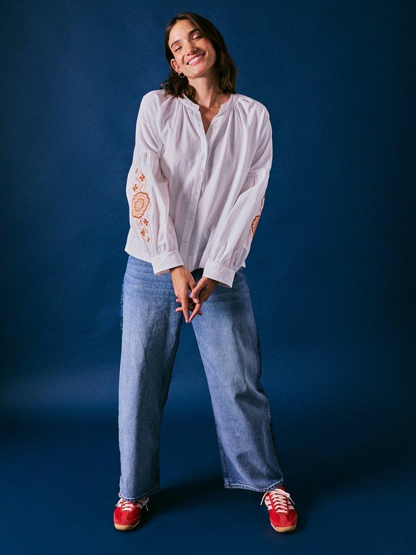 Product image 4 of 5, which shows Cape Cove Mandala Sleeve Shirt, White/Orange, XS