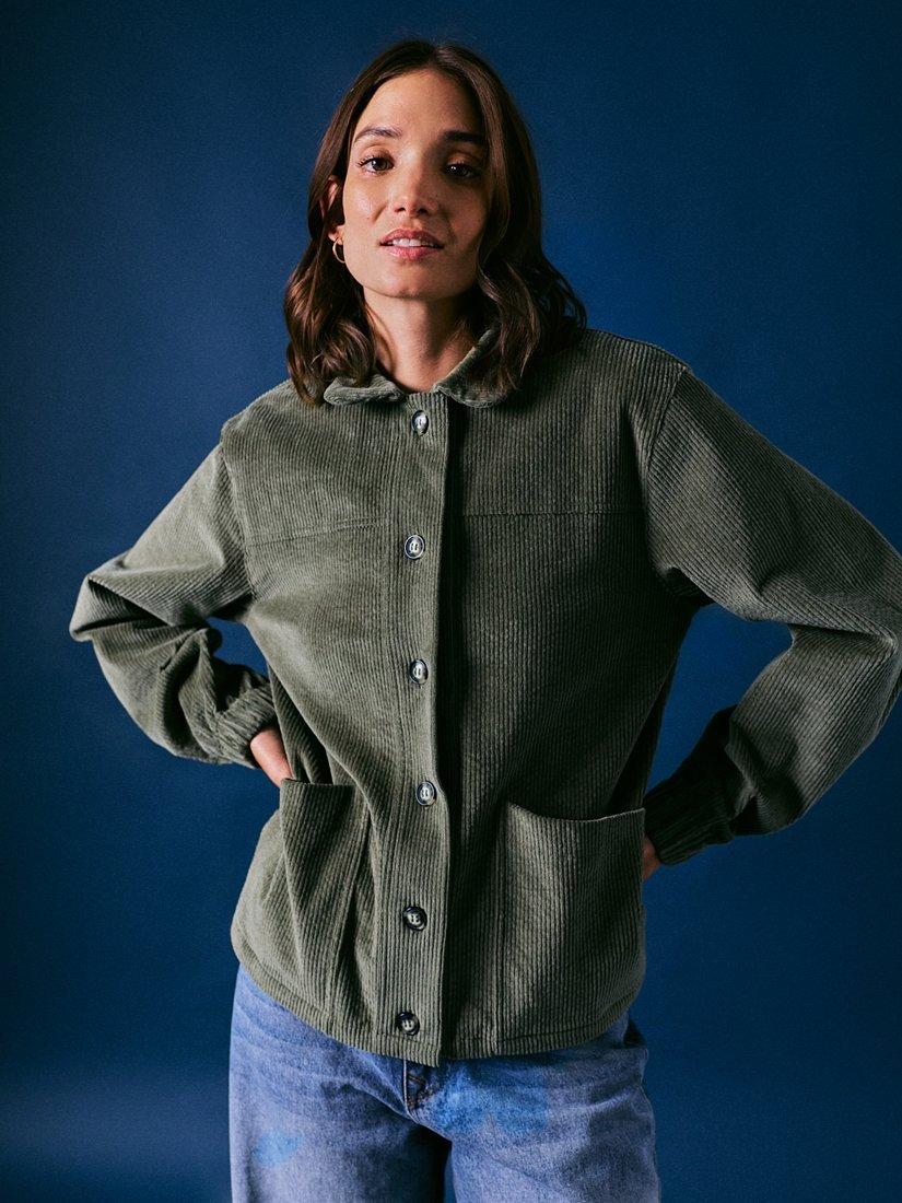 Product image 1 of 7, which shows Cape Cove Corduroy Short Jacket, Dark Green, XS