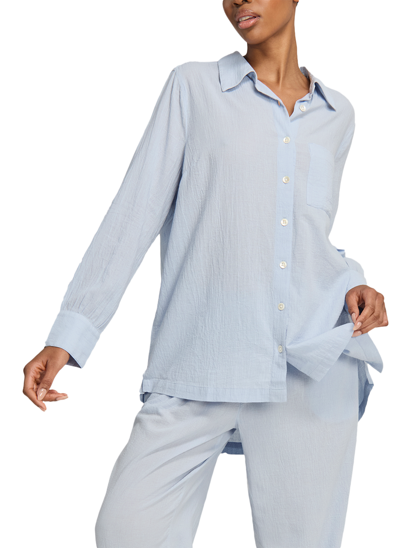 Product image 1 of 5, which shows Nudea Relaxed Pure Organic Cotton Pyjama Shirt, Sky, XS
