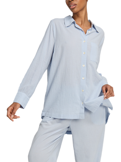Nudea Relaxed Pure Organic Cotton Pyjama Shirt, Sky, Sky