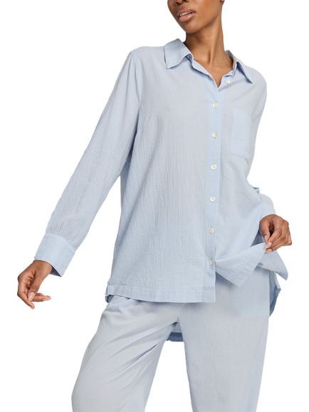Nudea Relaxed Pure Organic Cotton Pyjama Shirt, Sky, Sky
