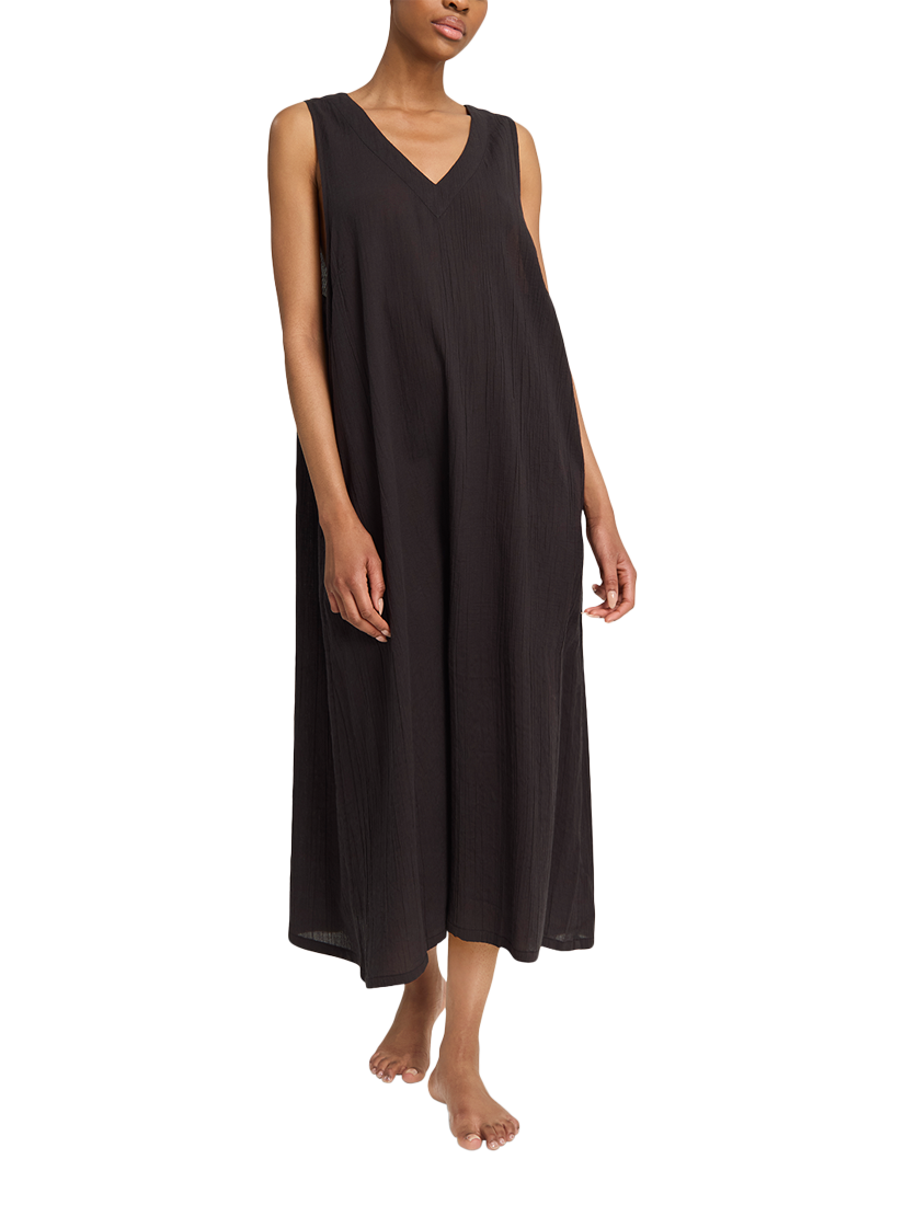 Product image 1 of 3, which shows Nudea V-Neck Organic Cotton Maxi Nightdress, Black, XS