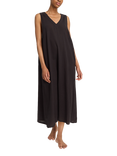 Nudea V-Neck Organic Cotton Maxi Nightdress, Black