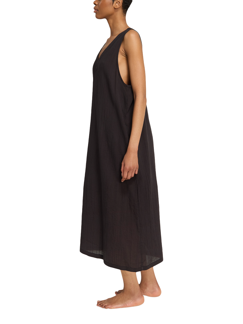 Product image 3 of 3, which shows Nudea V-Neck Organic Cotton Maxi Nightdress, Black, XS