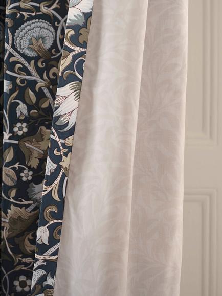 William Morris At Home Lodden Pair Lined Eyelet Curtains, Prussian Blue - view 2, Prussian Blue