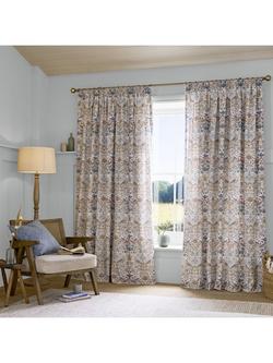 William Morris At Home Strawberry Thief Pair Lined Pencil Pleat Curtains, Hessian, Hessian