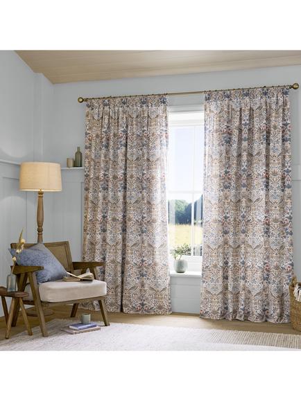 William Morris At Home Strawberry Thief Pair Lined Pencil Pleat Curtains, Hessian, Hessian