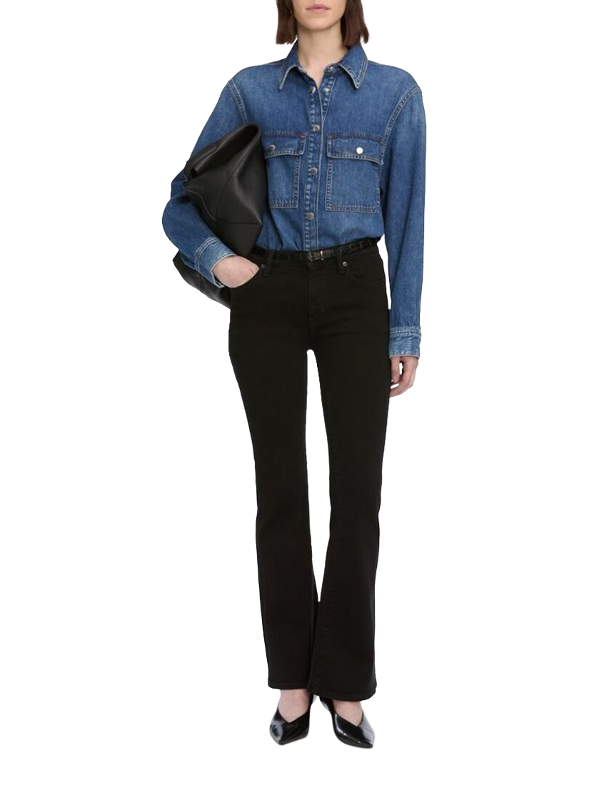 Product image 3 of 4, which shows FRAME The Icon Flare Jeans, Black, 24