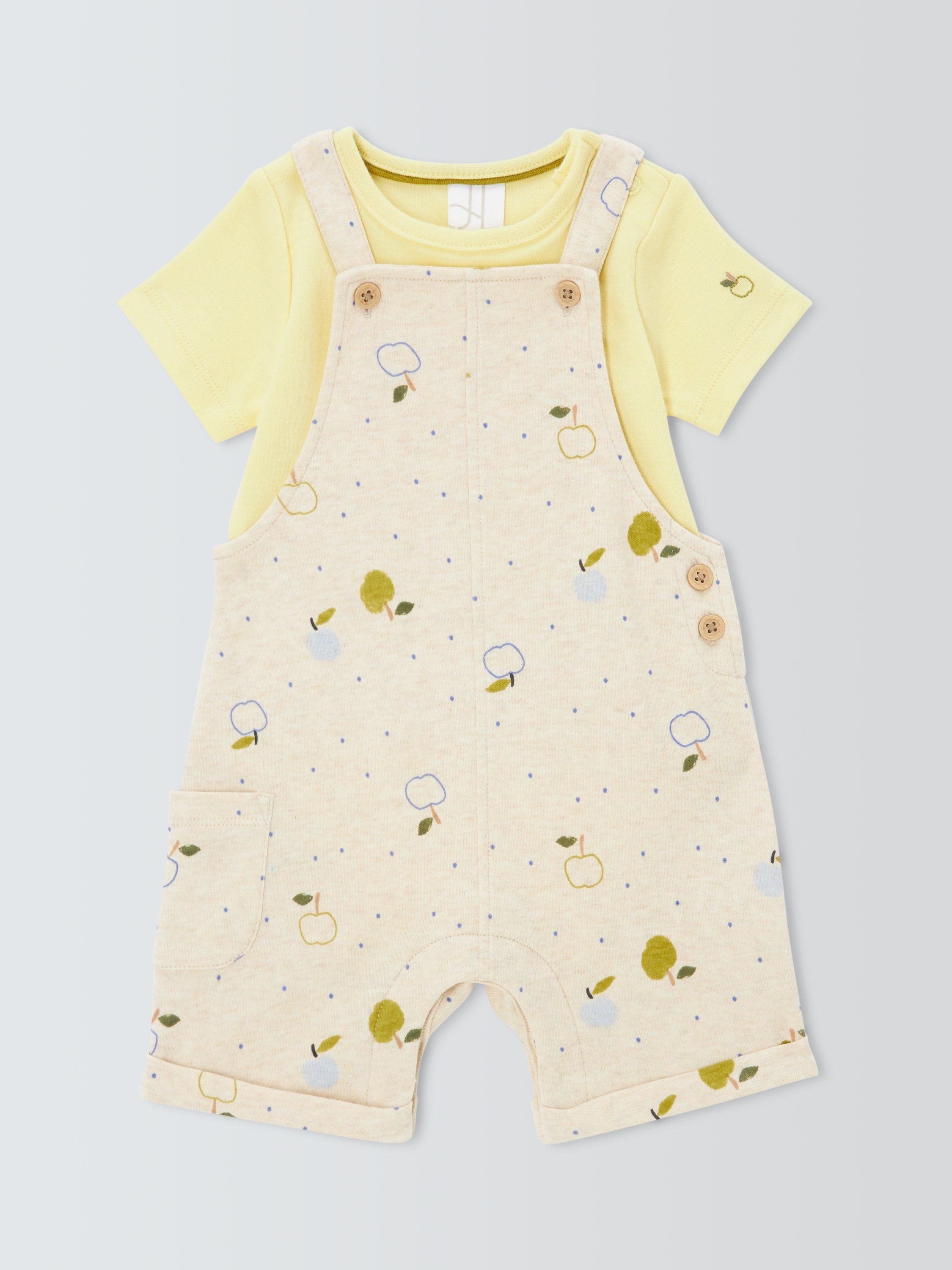 Product image 1 of 3, which shows John Lewis Baby Fruit Bibshorts & Bodysuit Set, White, Newborn
