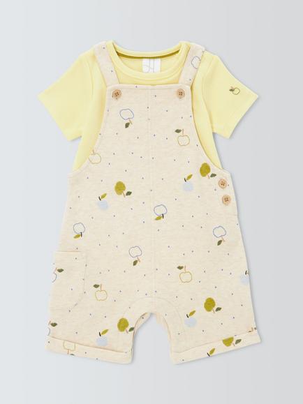 John Lewis Baby Fruit Bibshorts & Bodysuit Set, White, White