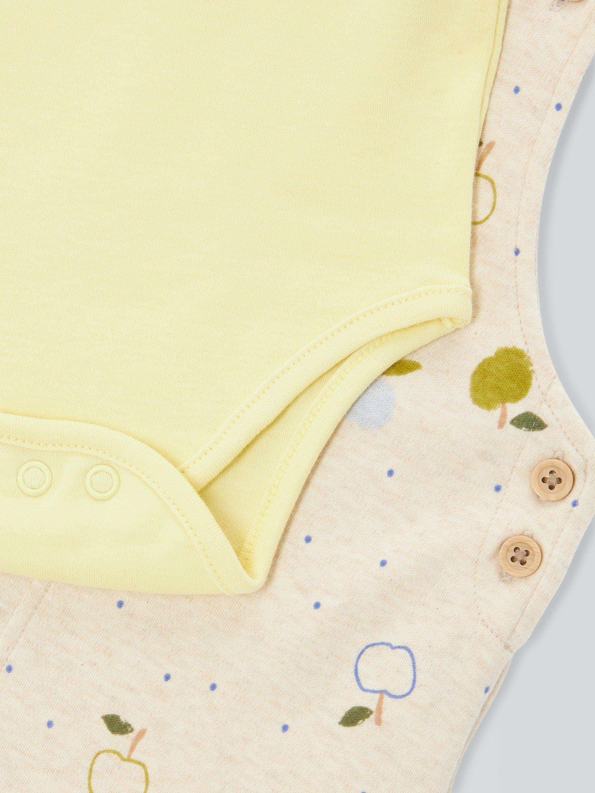 Product image 3 of 3, which shows John Lewis Baby Fruit Bibshorts & Bodysuit Set, White, Newborn