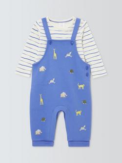 John Lewis Baby Safari Dungarees & Long Sleeve Bodysuit Set, Blue, Blue