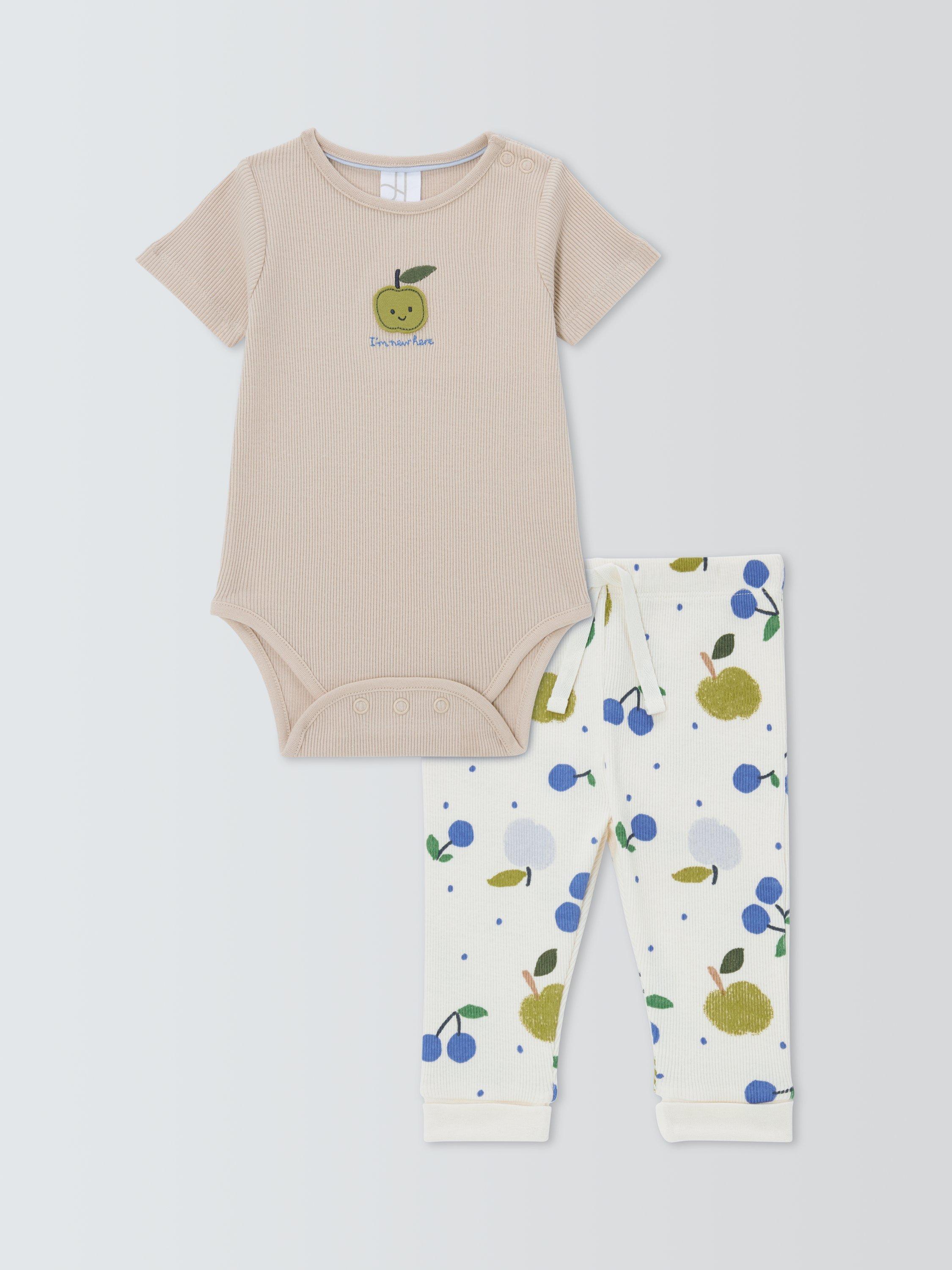 Product image 1 of 3, which shows John Lewis Baby Fruit Bodysuit & Leggings Set, White, Newborn