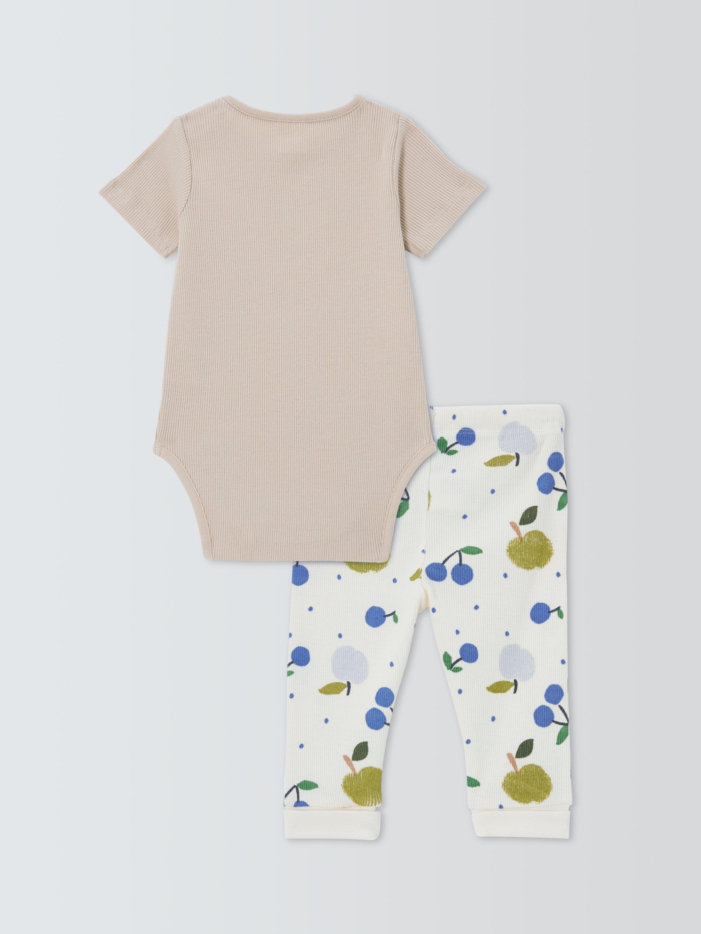 Product image 2 of 3, which shows John Lewis Baby Fruit Bodysuit & Leggings Set, White, Newborn