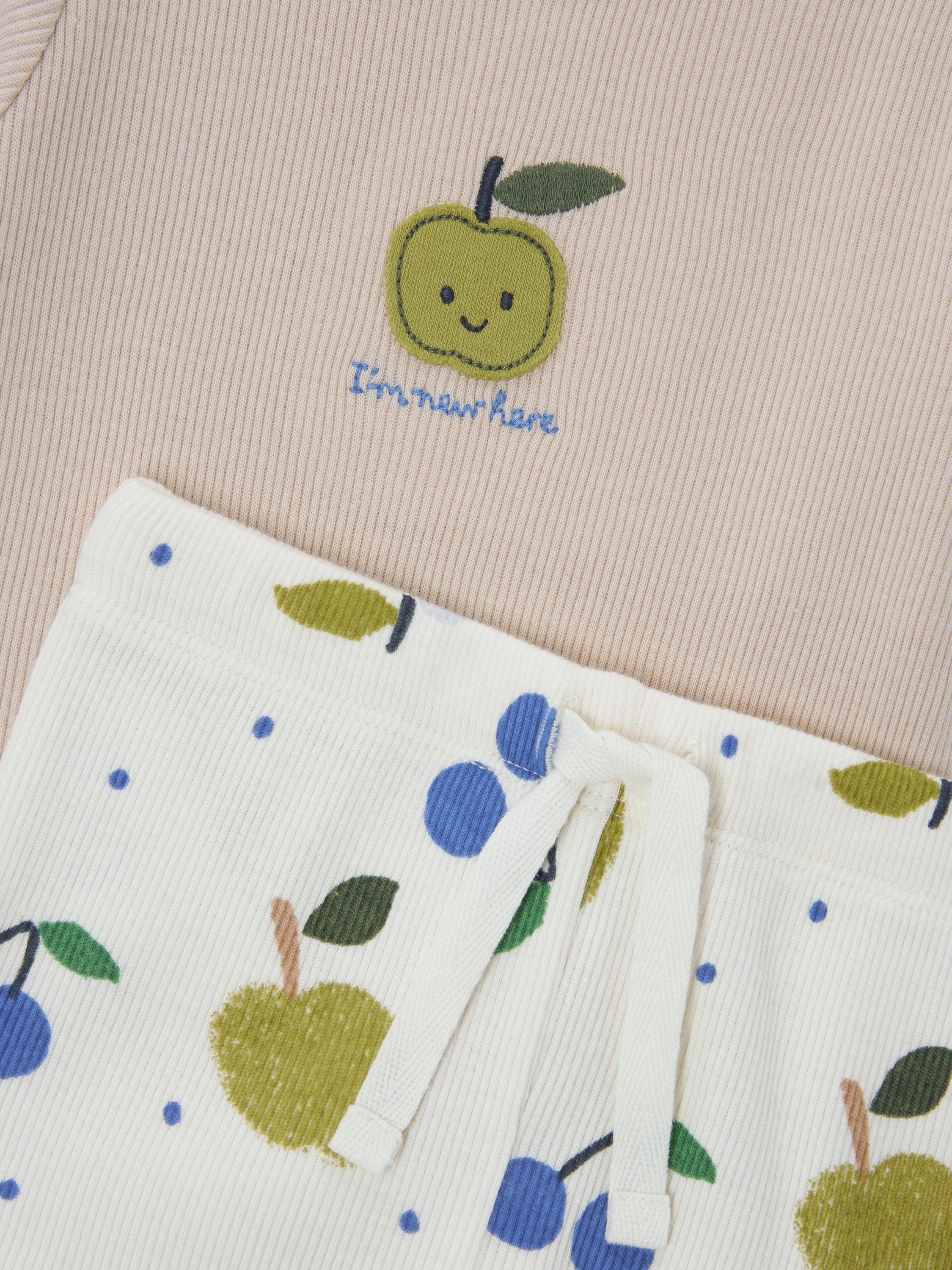 Product image 3 of 3, which shows John Lewis Baby Fruit Bodysuit & Leggings Set, White, Newborn