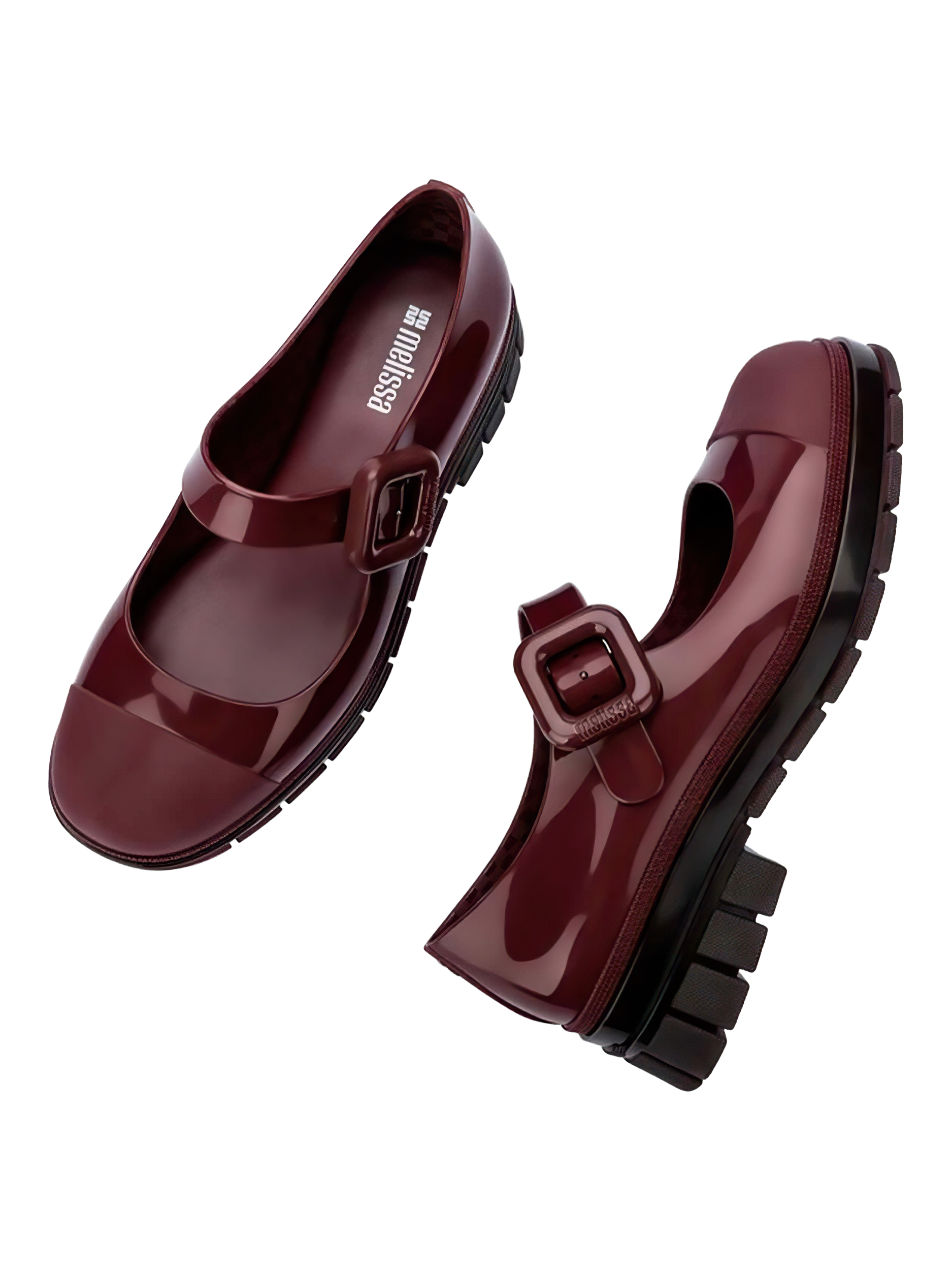 Product image 3 of 4, which shows Melissa June Block Heel Mary Jane Jelly Shoes, Burgundy, 3