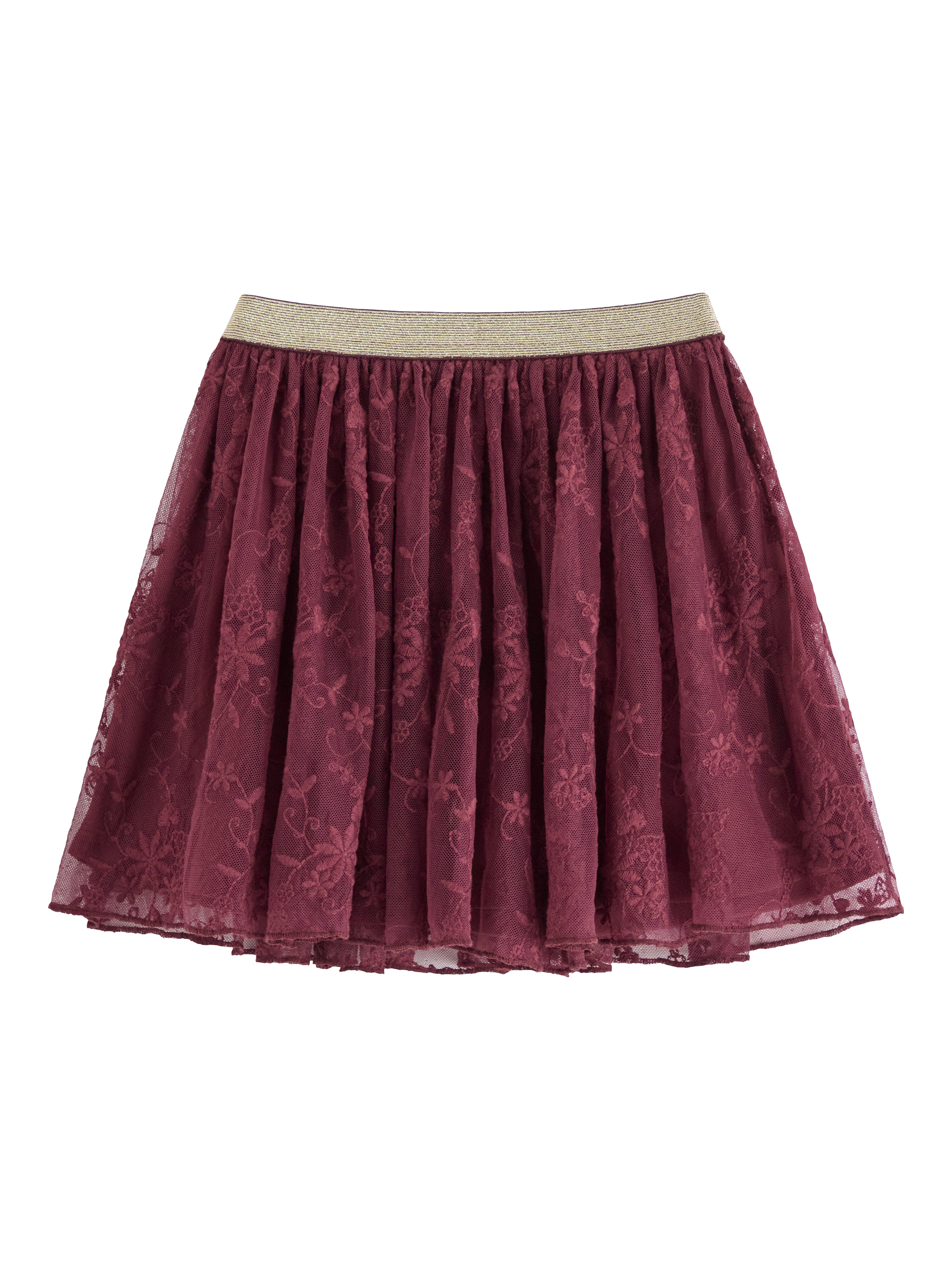 Product image 1 of 3, which shows Lindex Kids' Elasticated Lace Skirt, Dk Dusty Red, 2-4 years