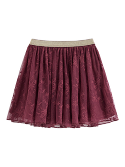 Lindex Kids' Elasticated Lace Skirt, Dk Dusty Red, Dk Dusty Red