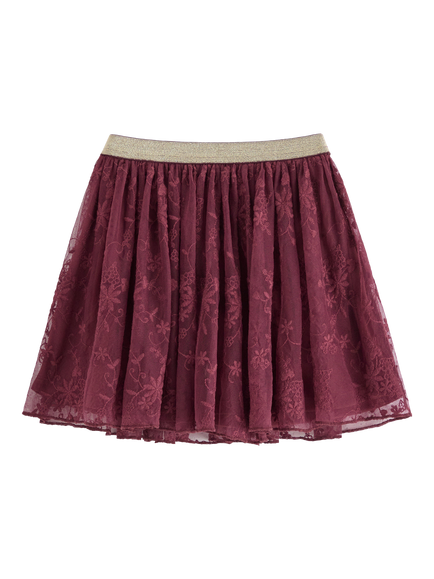 Lindex Kids' Elasticated Lace Skirt, Dk Dusty Red, Dk Dusty Red