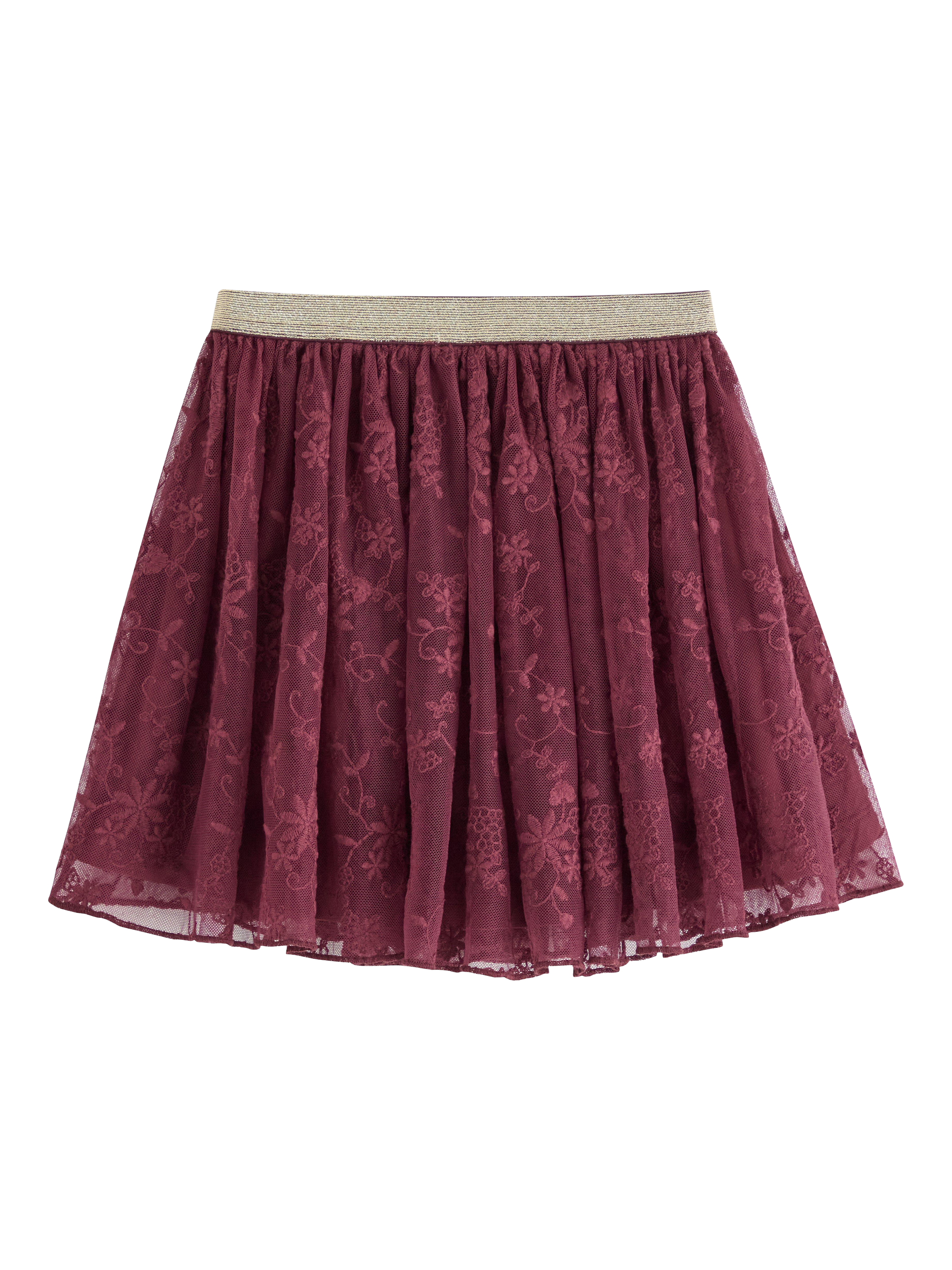 Product image 2 of 3, which shows Lindex Kids' Elasticated Lace Skirt, Dk Dusty Red, 2-4 years