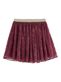 Lindex Kids' Elasticated Lace Skirt, Dk Dusty Red - view 2, Dk Dusty Red