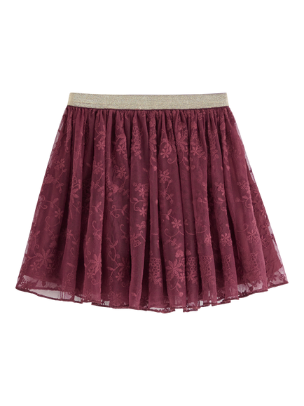 Lindex Kids' Elasticated Lace Skirt, Dk Dusty Red - view 2, Dk Dusty Red