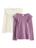 Lindex Kids' Pointelle Cotton Frill Sleeve Top, Pack of 2, Light Dusty Lilac