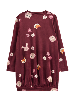 Lindex Kids' Velour Long Sleeved Animal Tunic, Dk Dusty Red - view 2, Dk Dusty Red