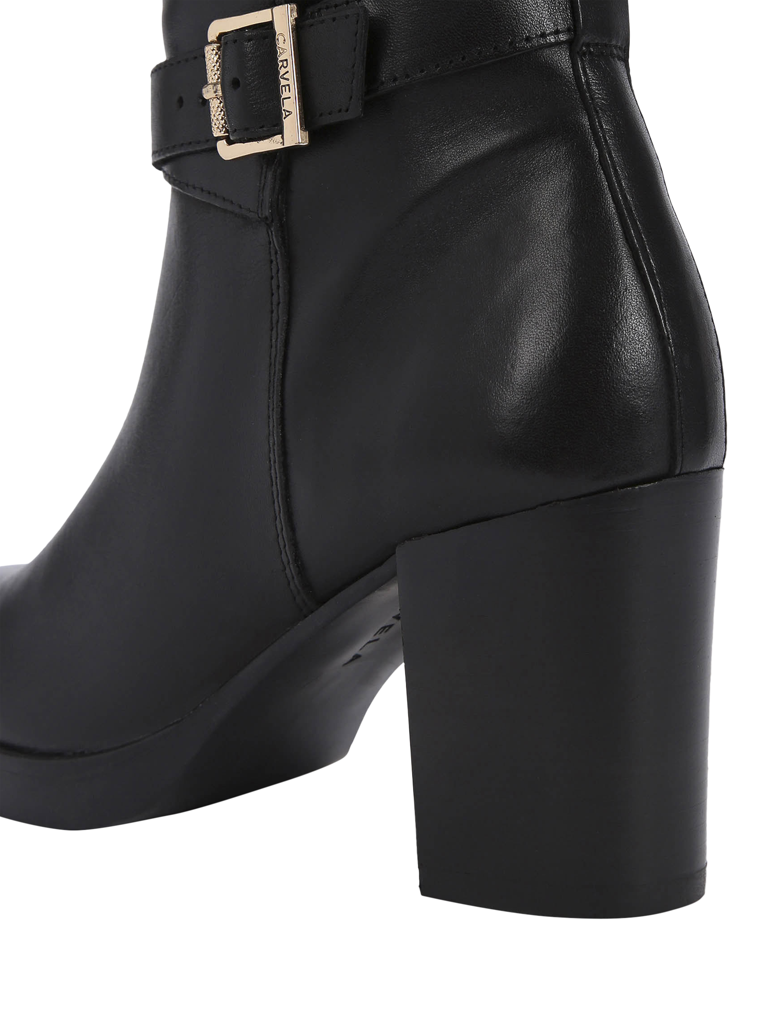Product image 5 of 5, which shows Carvela Silver Wide Fit Leather Knee High Boots, Black, 3