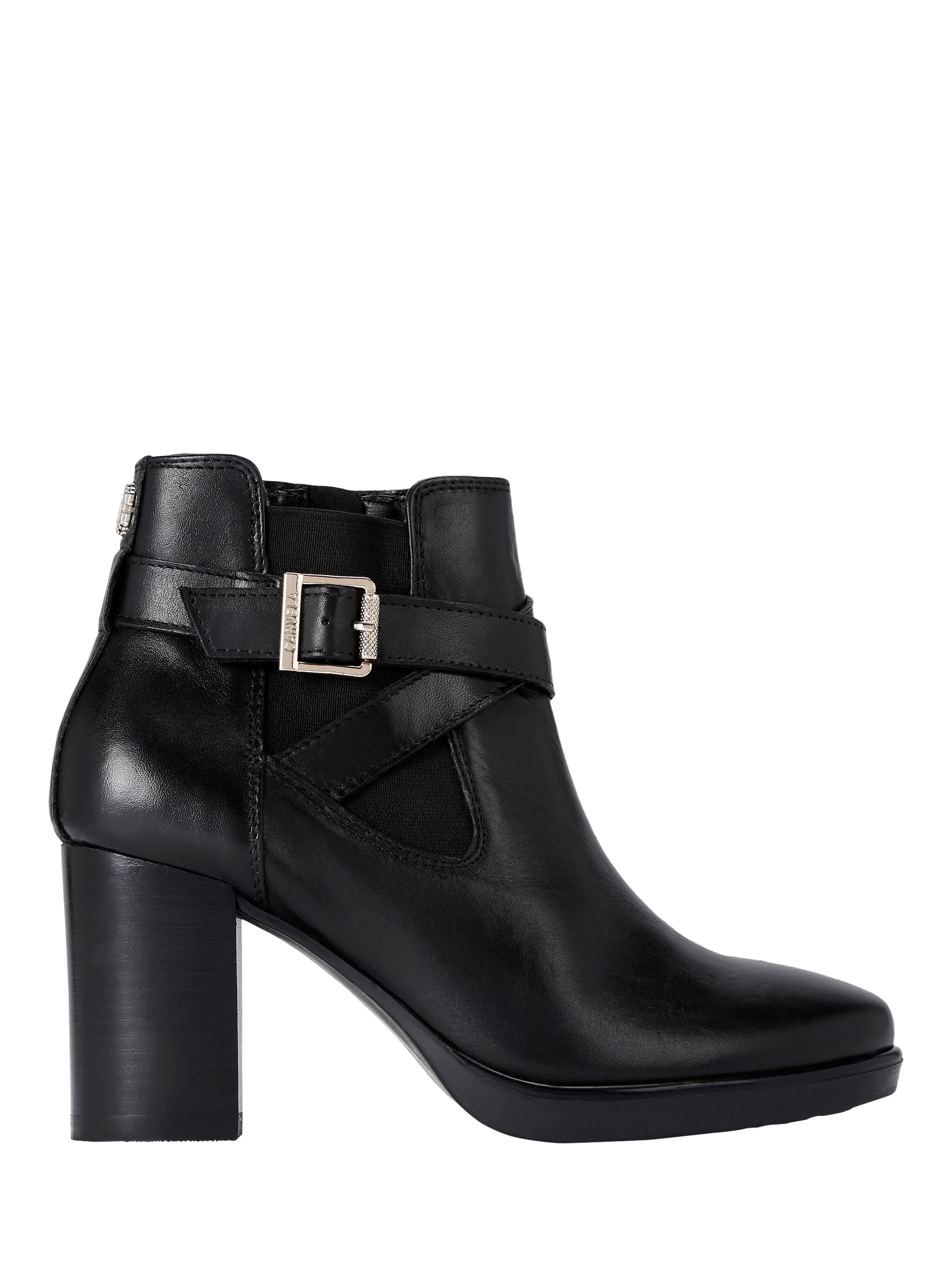 Product image 1 of 5, which shows Carvela Silver2 Buckle Leather Ankle Boots, Black, 3