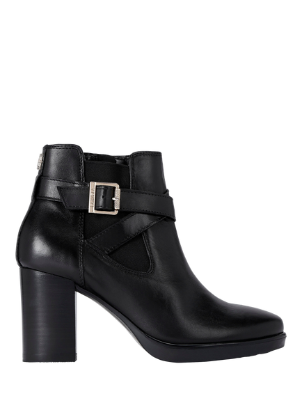 Carvela Silver2 Buckle Leather Ankle Boots, Black, Black