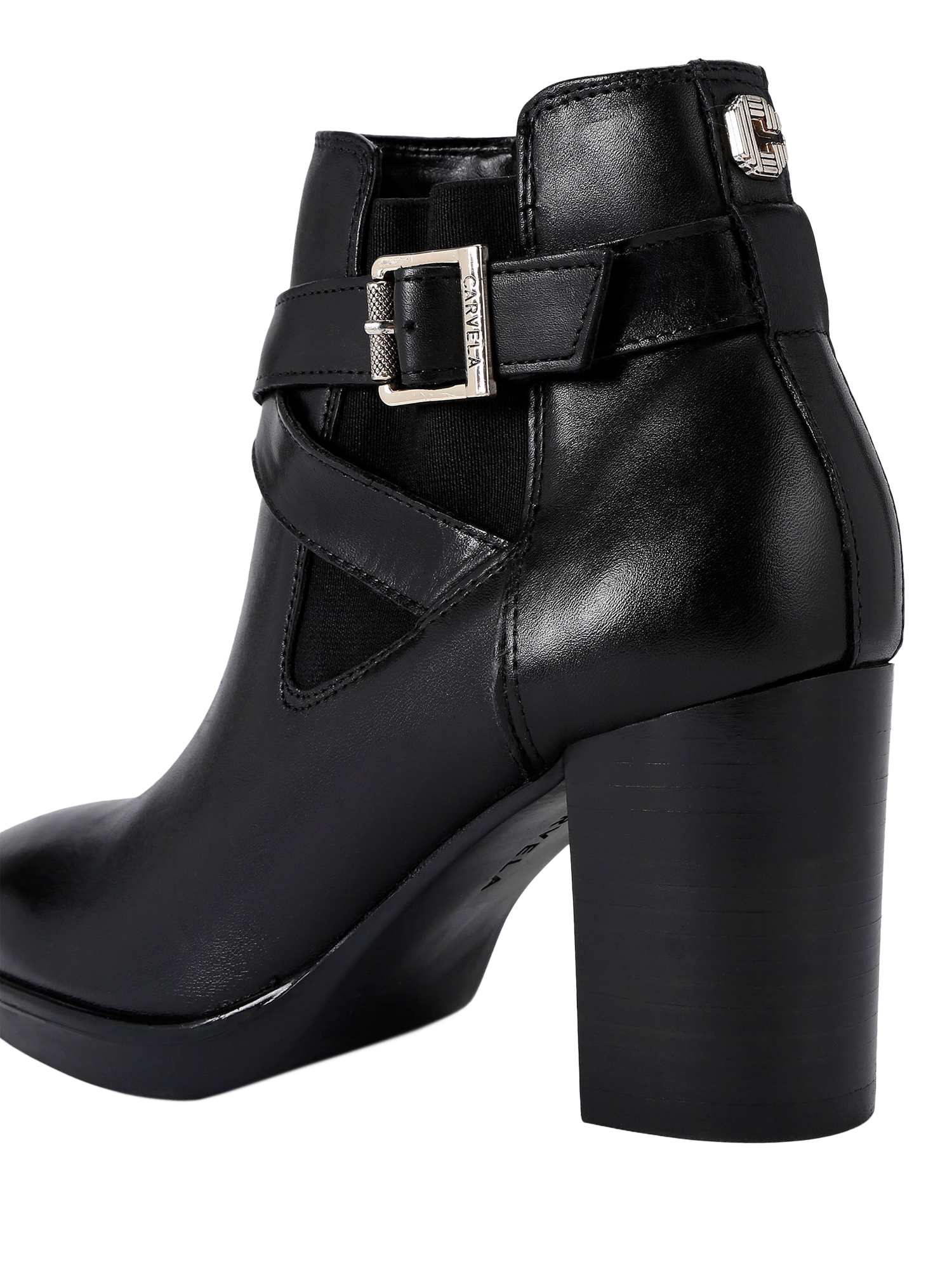 Product image 4 of 5, which shows Carvela Silver2 Buckle Leather Ankle Boots, Black, 3