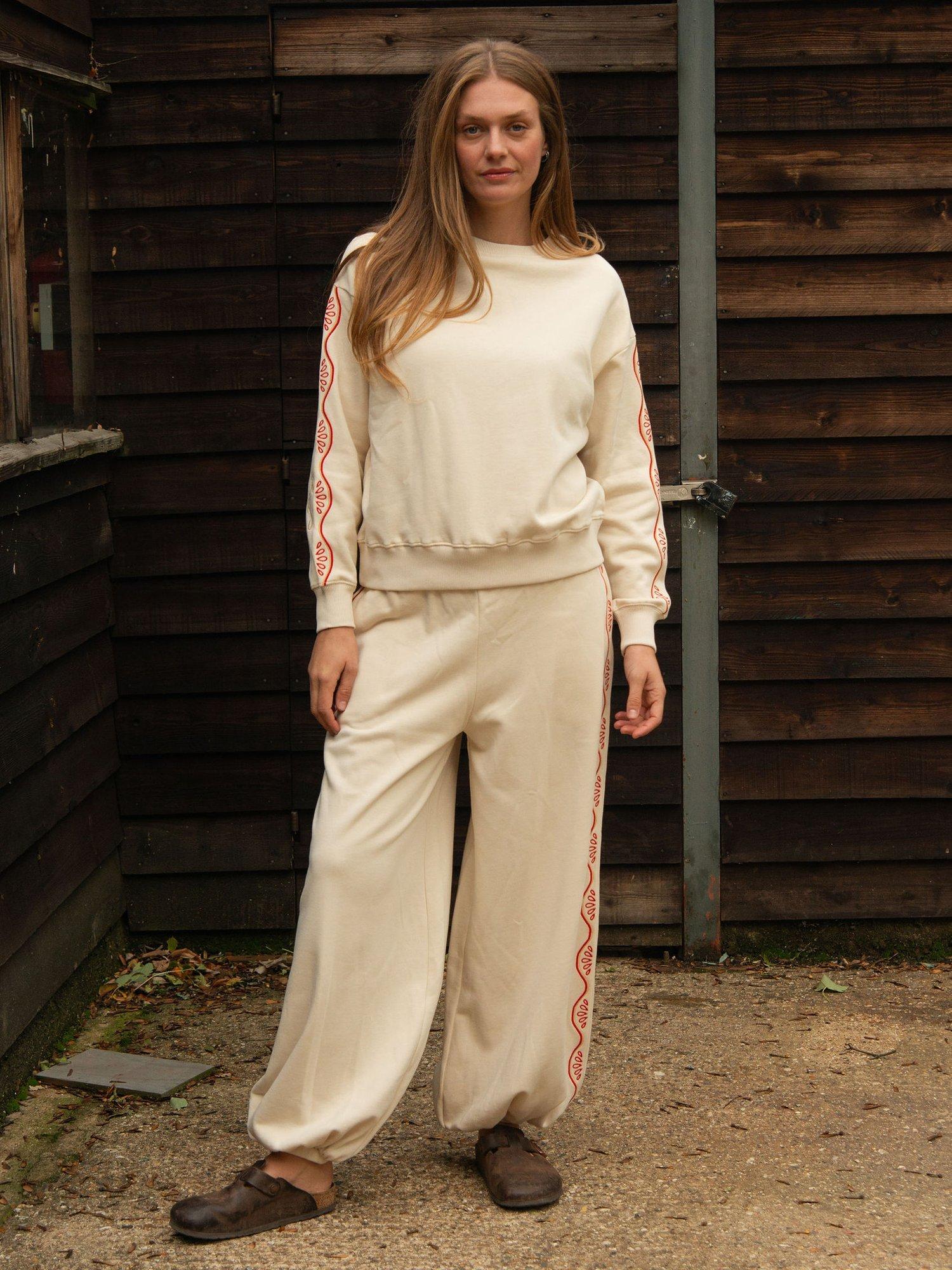 Product image 1 of 1, which shows Cape Cove Rhythm Cotton Trousers, White/Red, XS
