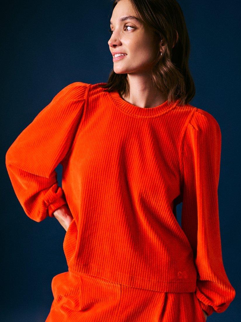 Product image 1 of 5, which shows Cape Cove Marley Corduroy Velour Top, Red, XS