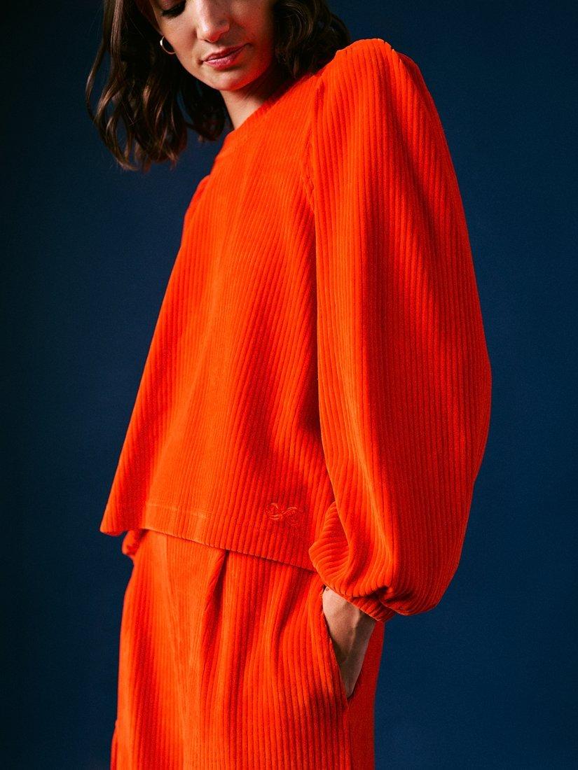 Product image 2 of 5, which shows Cape Cove Marley Corduroy Velour Top, Red, XS